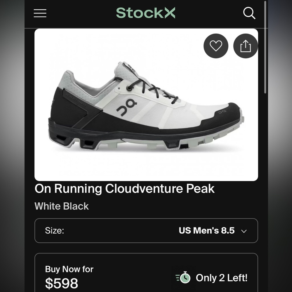 On Running Cloudventure Peak Men's Trail Shoe - White & Black